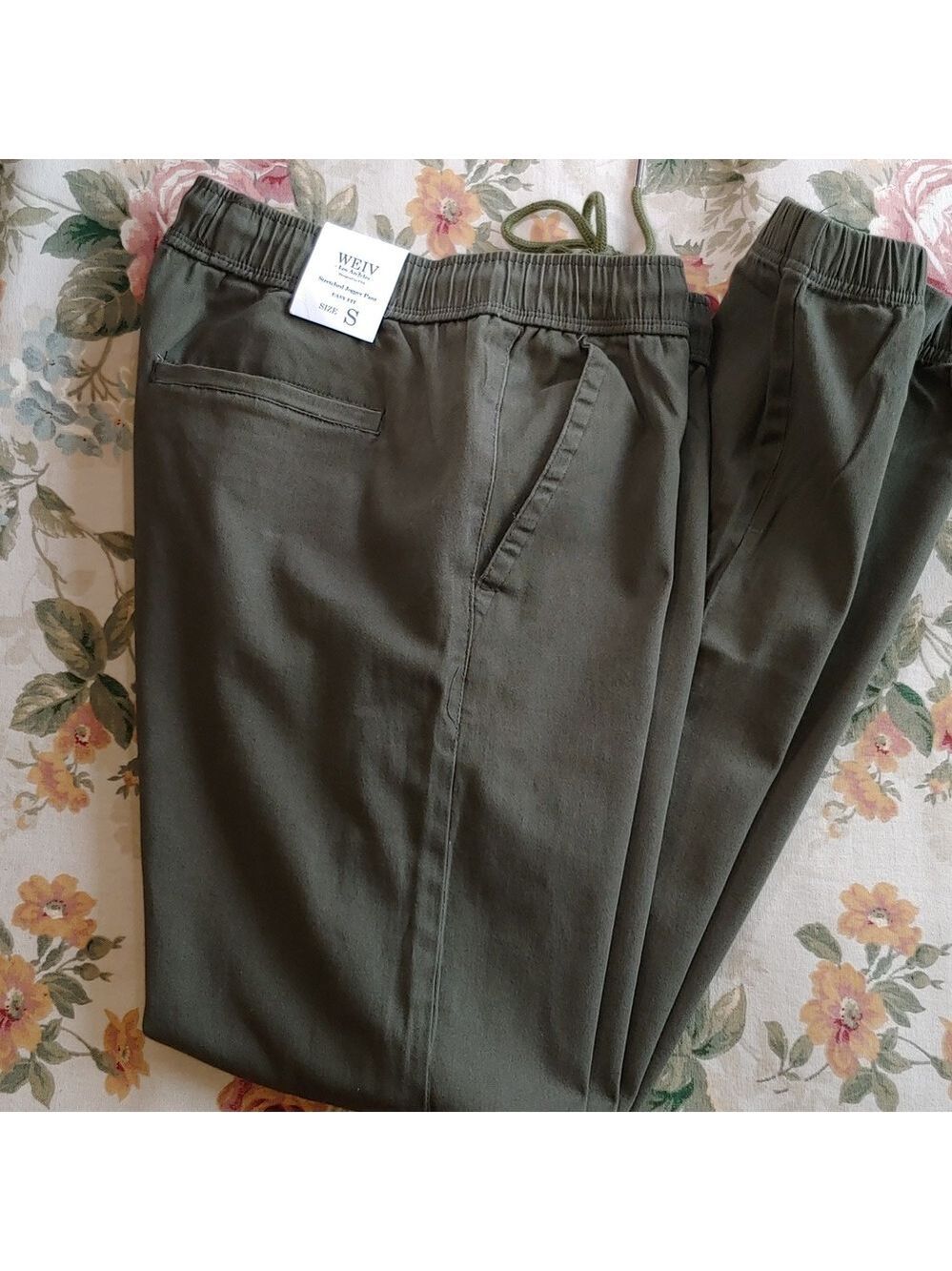 WEIV Women's Cotton Jogger Elastic Waist Pants in Olive Green size Small New NWT